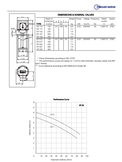 CP117 Kühlmittelpumpe 80L/min 180mm Eintauchpumpe Kühlwasserpumpe aus Gusseisen